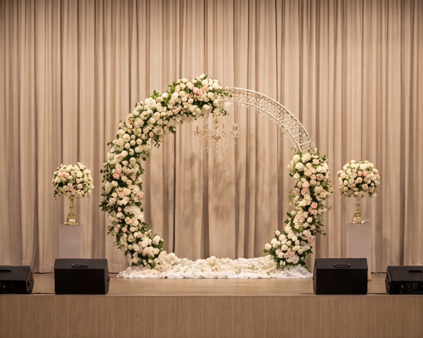 Grand stage floral decoration setup
